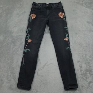 Mavi Jeans Womens 25‎ Black Denim Skinny Floral Adriana Mid Rise Ankle